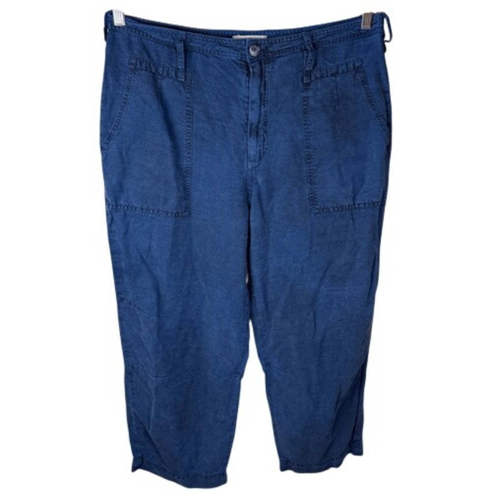 Anthropologie Women's Blue Linen Crop Capri Pants Size 32 Travel Comfy‎ Outdoor